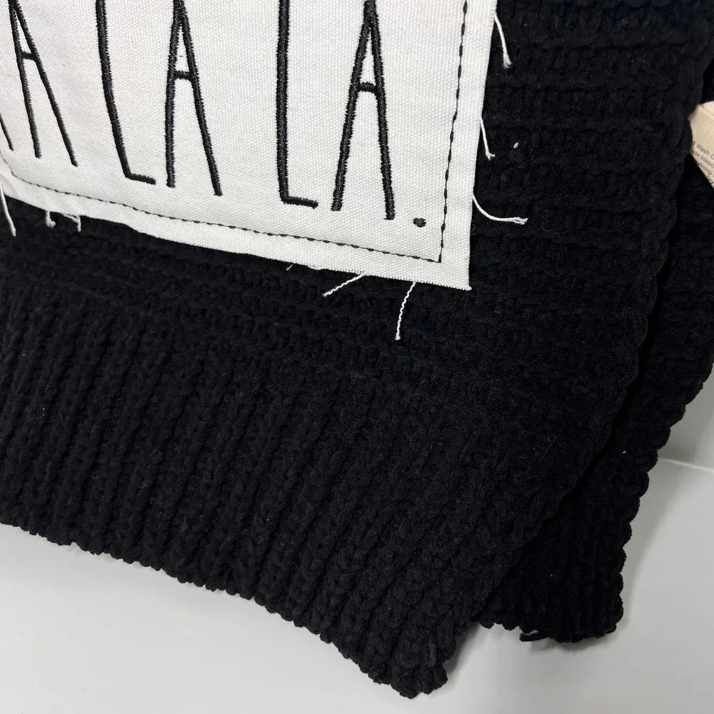 Rae Dunn Chenille Knit Throw Blanket Black